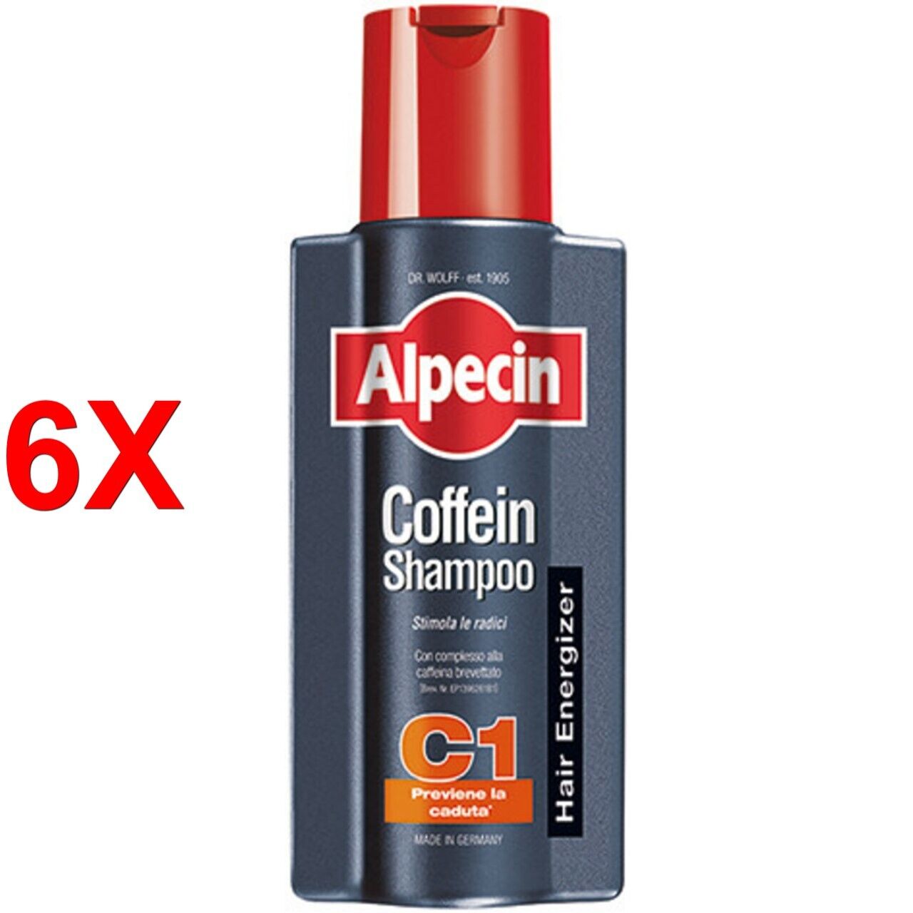 6 X Alpecin Coffein Shampoo C1 Previene La Caduta Stimola Le Radici 250 Ml