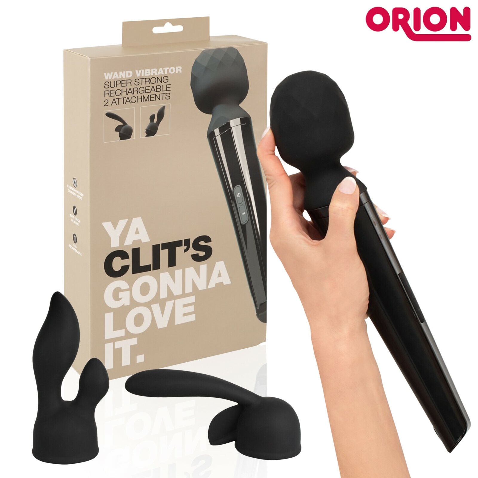 Orion MASSAGGIATORE a bacchetta per clitoride WAND VIBRATOR with 2 Attachments