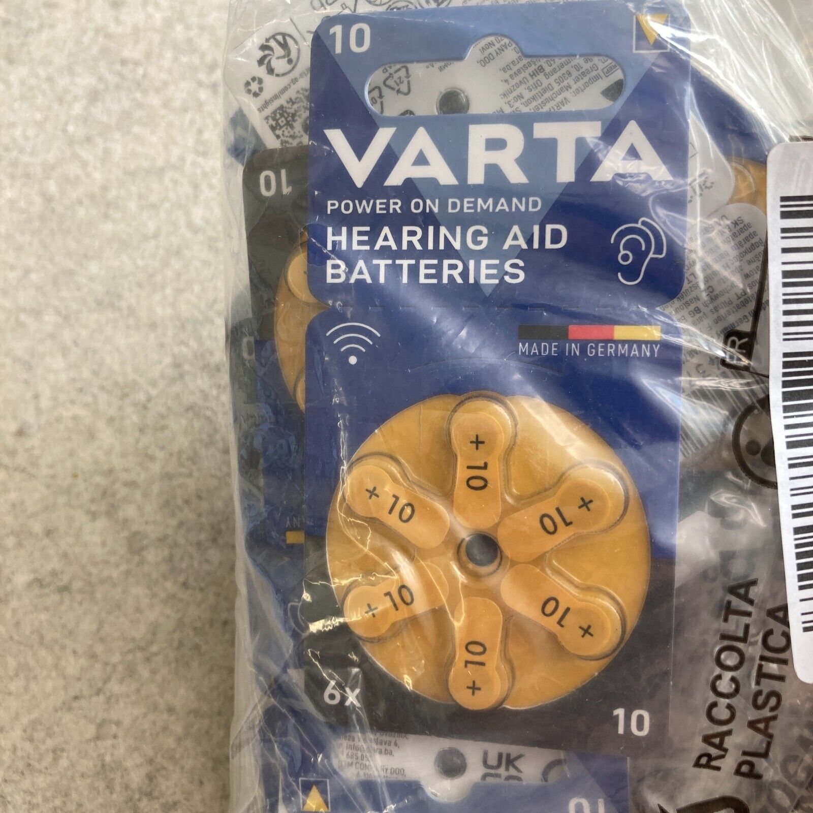 VARTA Batterie per apparecchi acustici tipo 10 gialle, confezione da 60. 780213