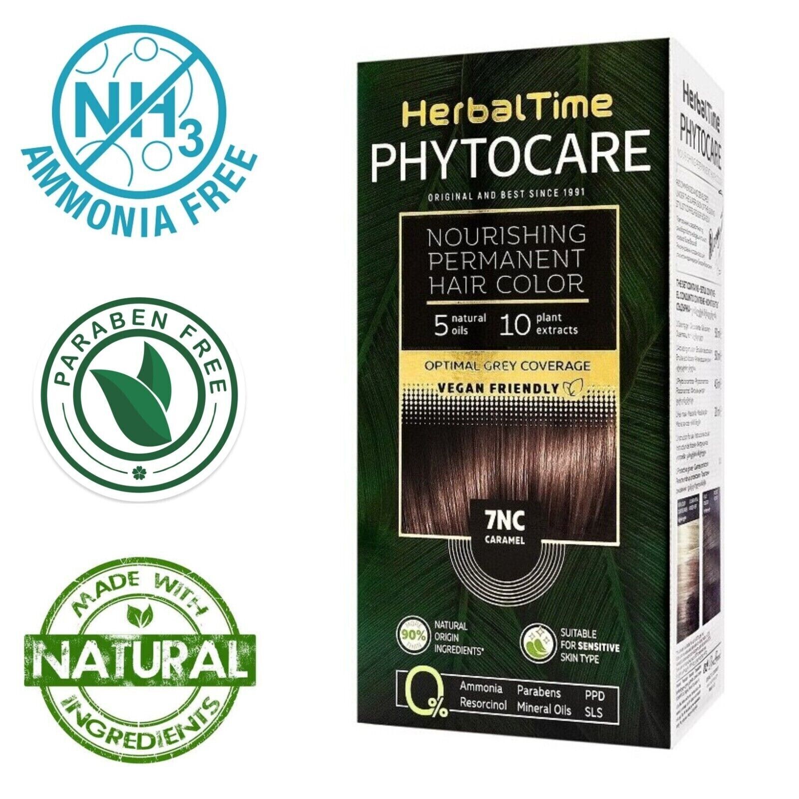 Tinta per capelli nutriente senza ammoniaca 7NC Caramello "Herbal Time Phytocare