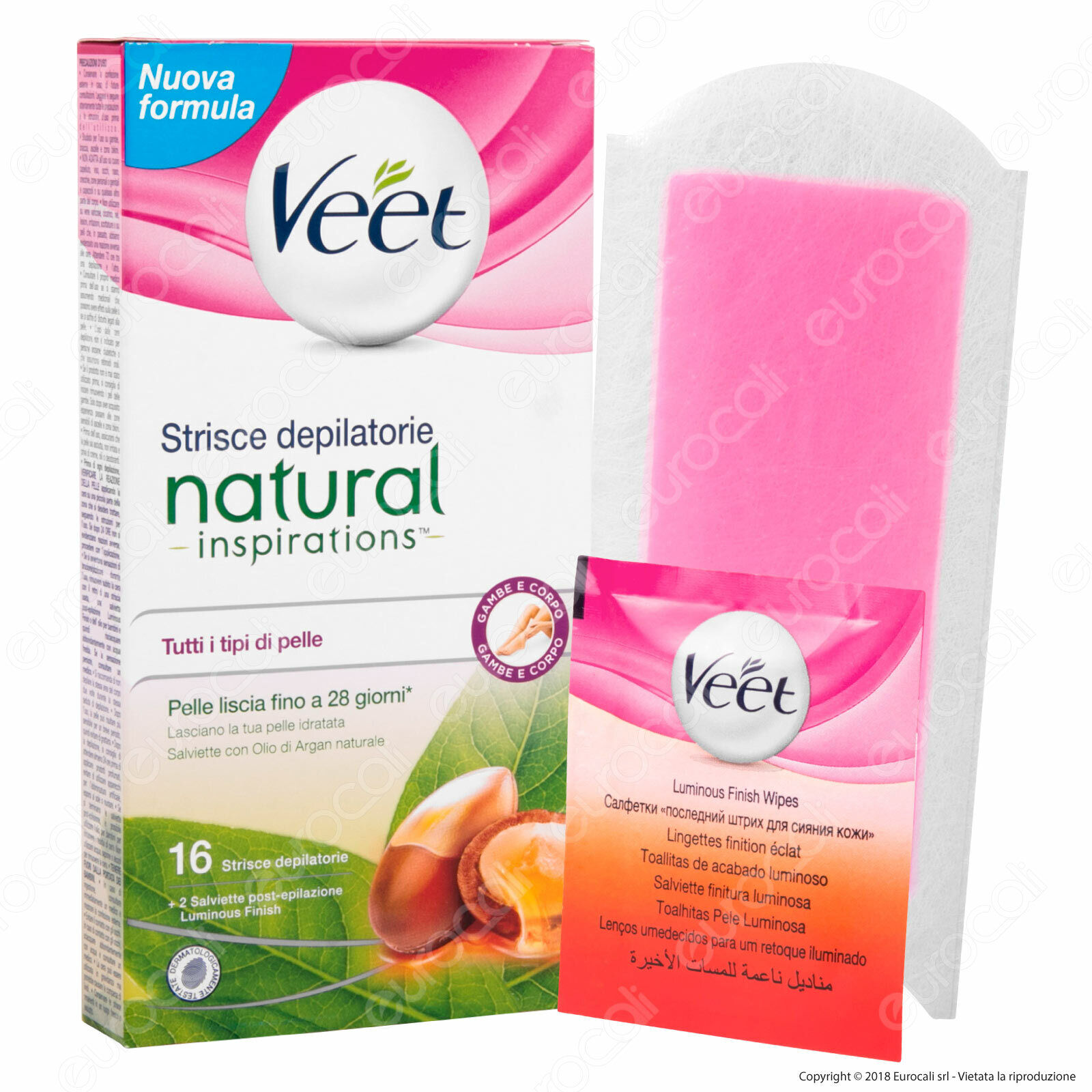 Veet Strisce Depilatorie Natural Inspirations Per Tutti i Tipi di Pelle - 16pz