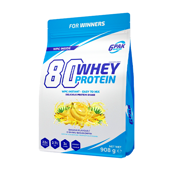 6PAK Proteine 80 Whey Protein Banana, 908 g