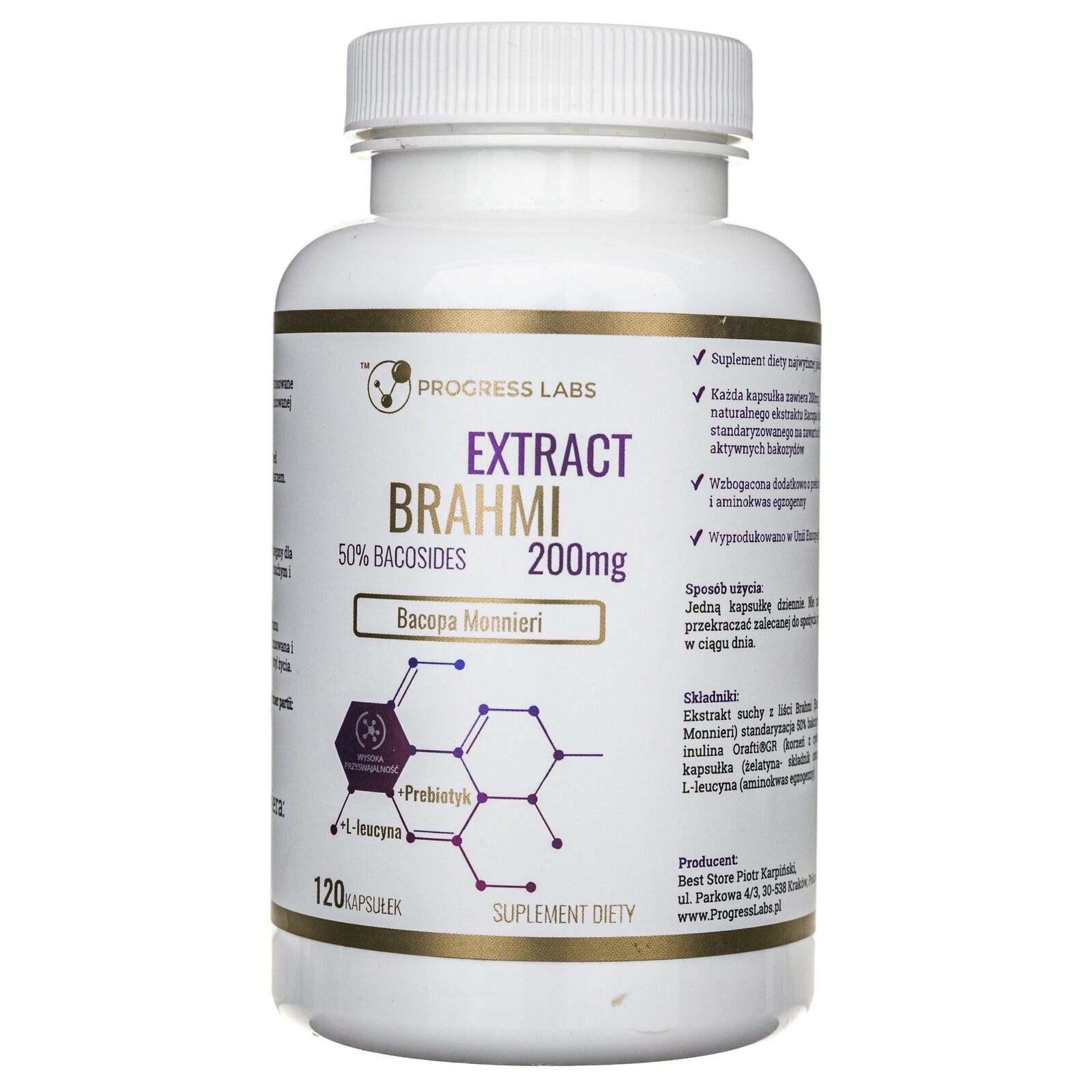 Progress Labs Brahmi Bacopa Monnieri 200 mg Estratto 20:1, 120 capsule