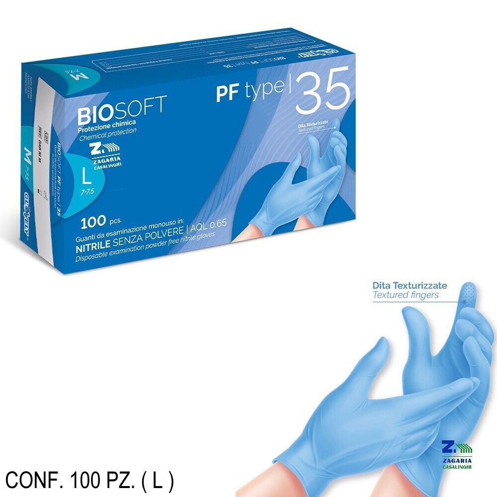 GUANTI NITRILE MONOUSO SENZA POLVERE CONF. 100 PZ TAGLIA (L) COLORE BLU