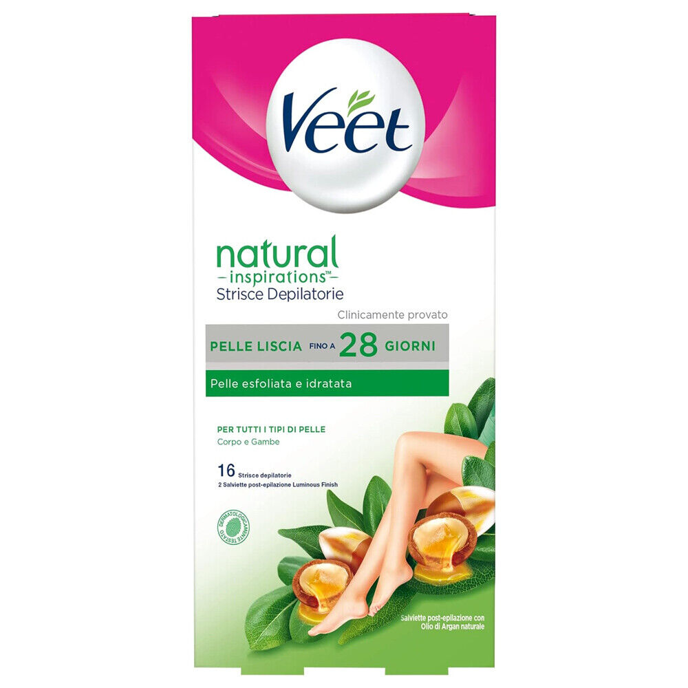 Veet Natural Inspiration Strisce Depilatorie Corpo 16 Strisce 2 Salviette Post