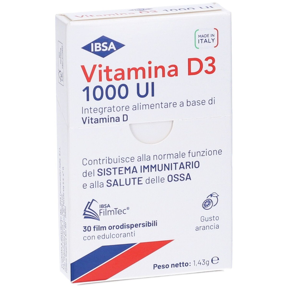 Ibsa Vitamina D3 1000 UI Integratore di Vitamina D3 30 Film Orodispersibili