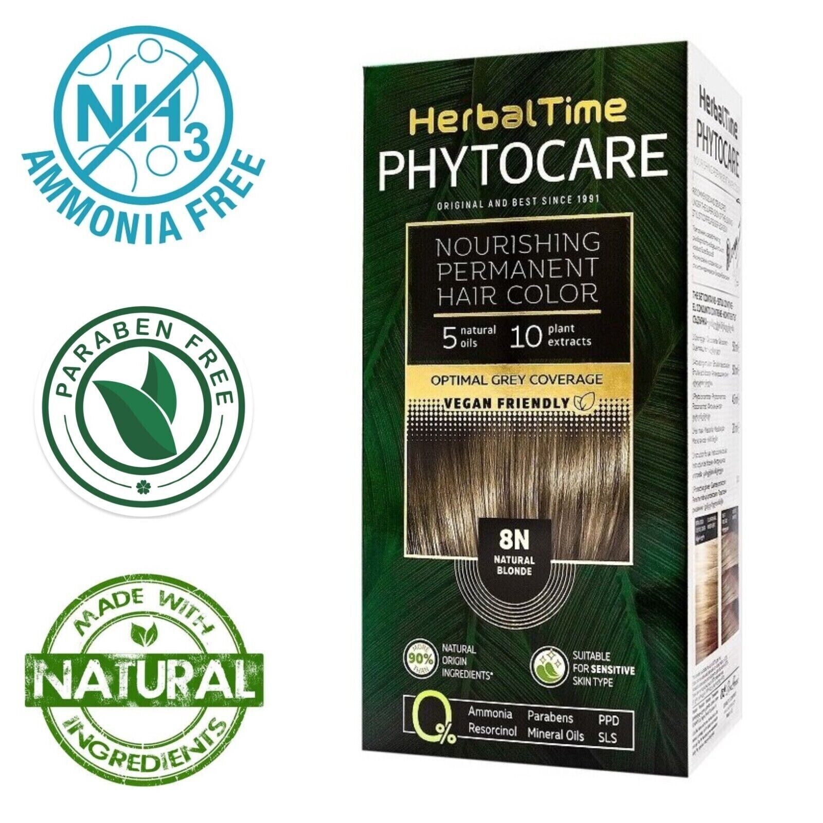 Tinta per capelli nutriente senza ammoniaca 8N Biondo naturale "Herbal Time Phyt