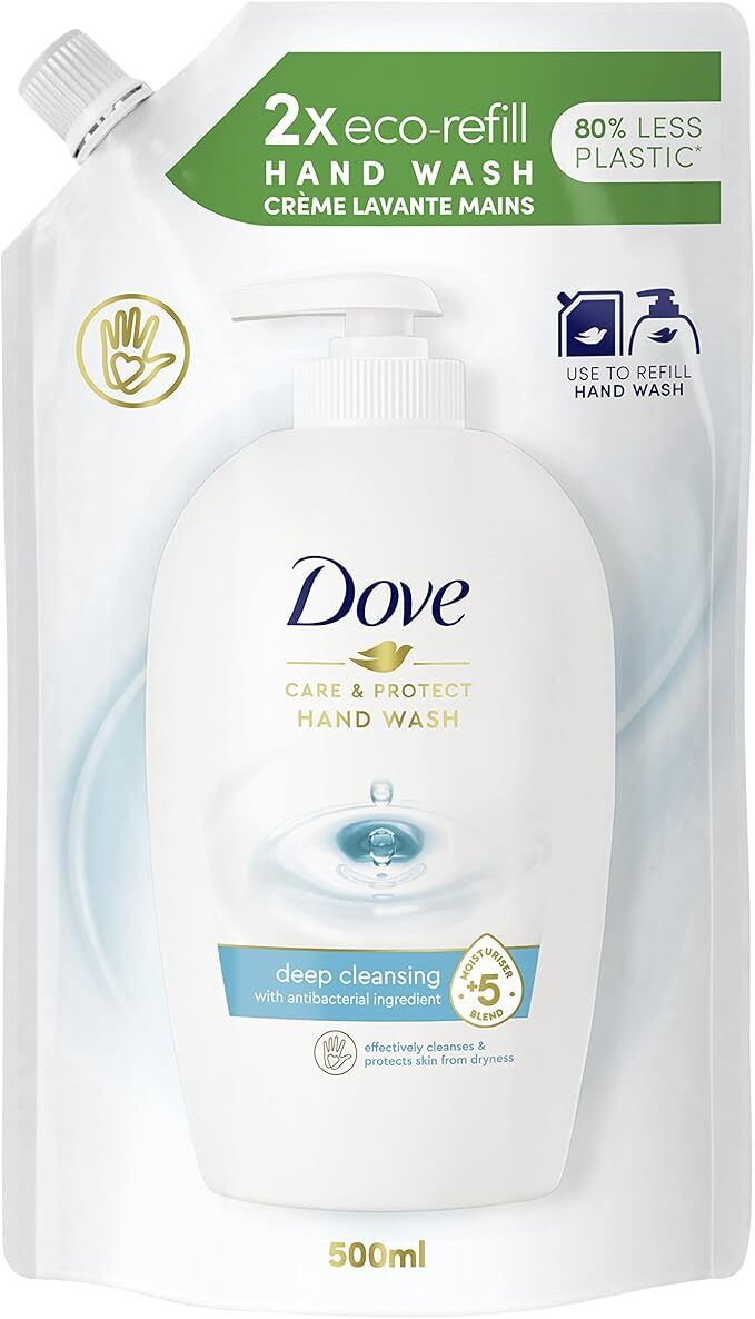 Dove Sapone Liquido Eco Ricarica Care & Protect 500ml, 3 Peezi.
