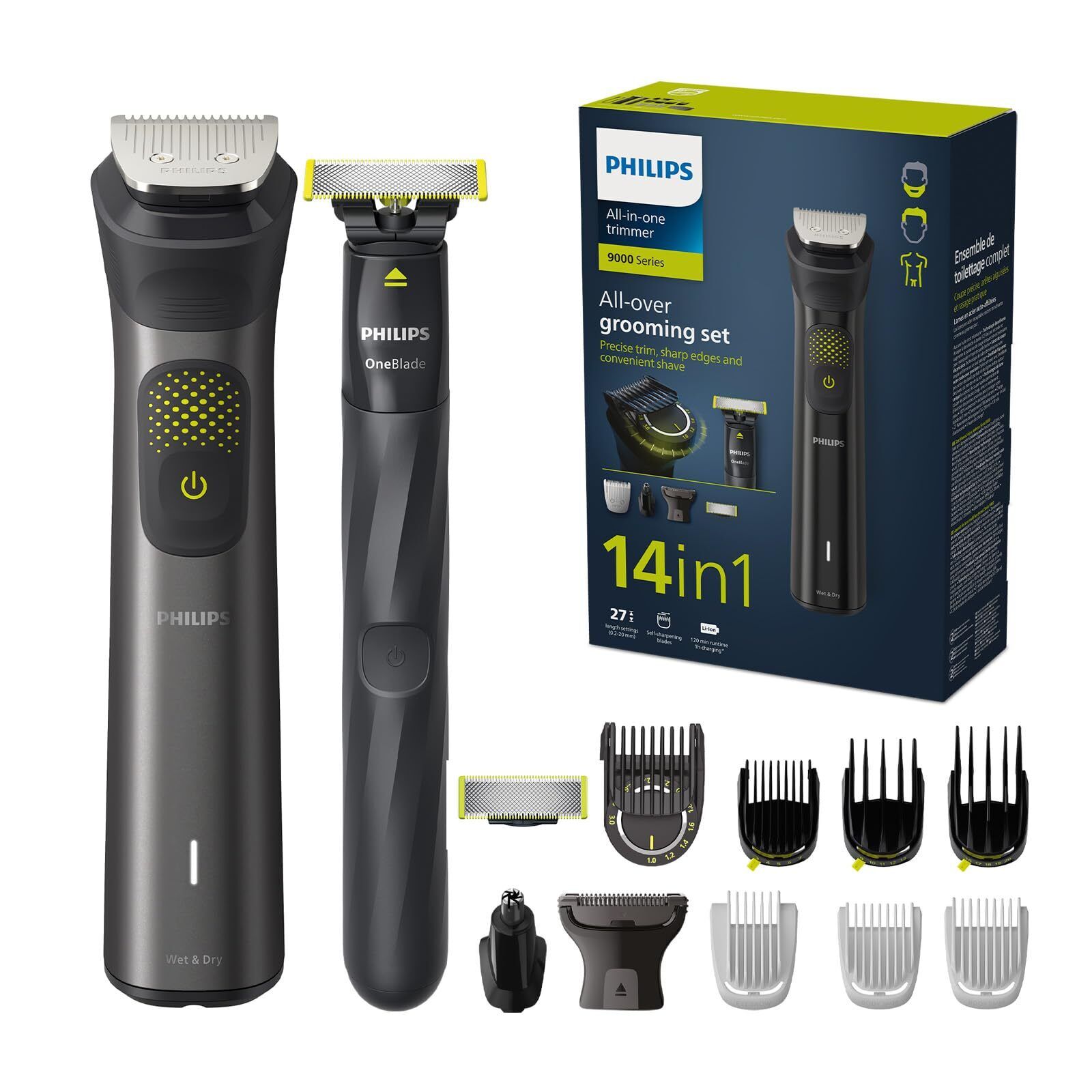 Philips Series 9000 14-in-1 Rifinitore + OneBlade, rifinitura precisa, (g5Y)