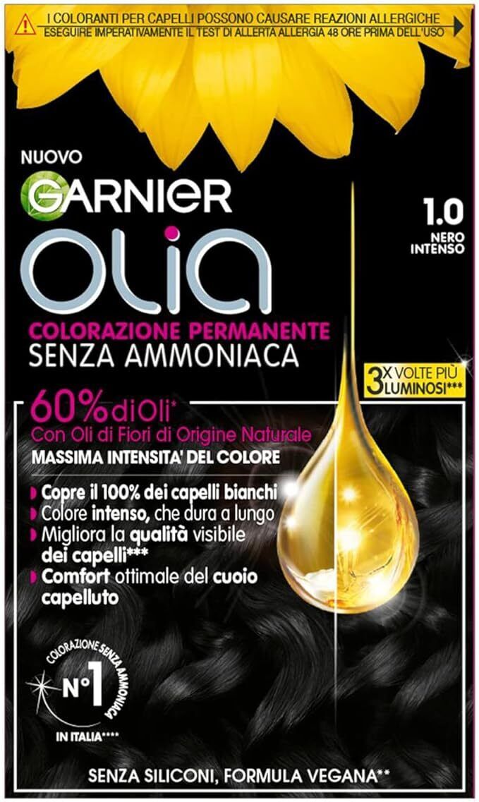 Garnier Olia Tinta Capelli,  Copre il 100% dei Capelli Bianchi,Nero Intenso- Pz2
