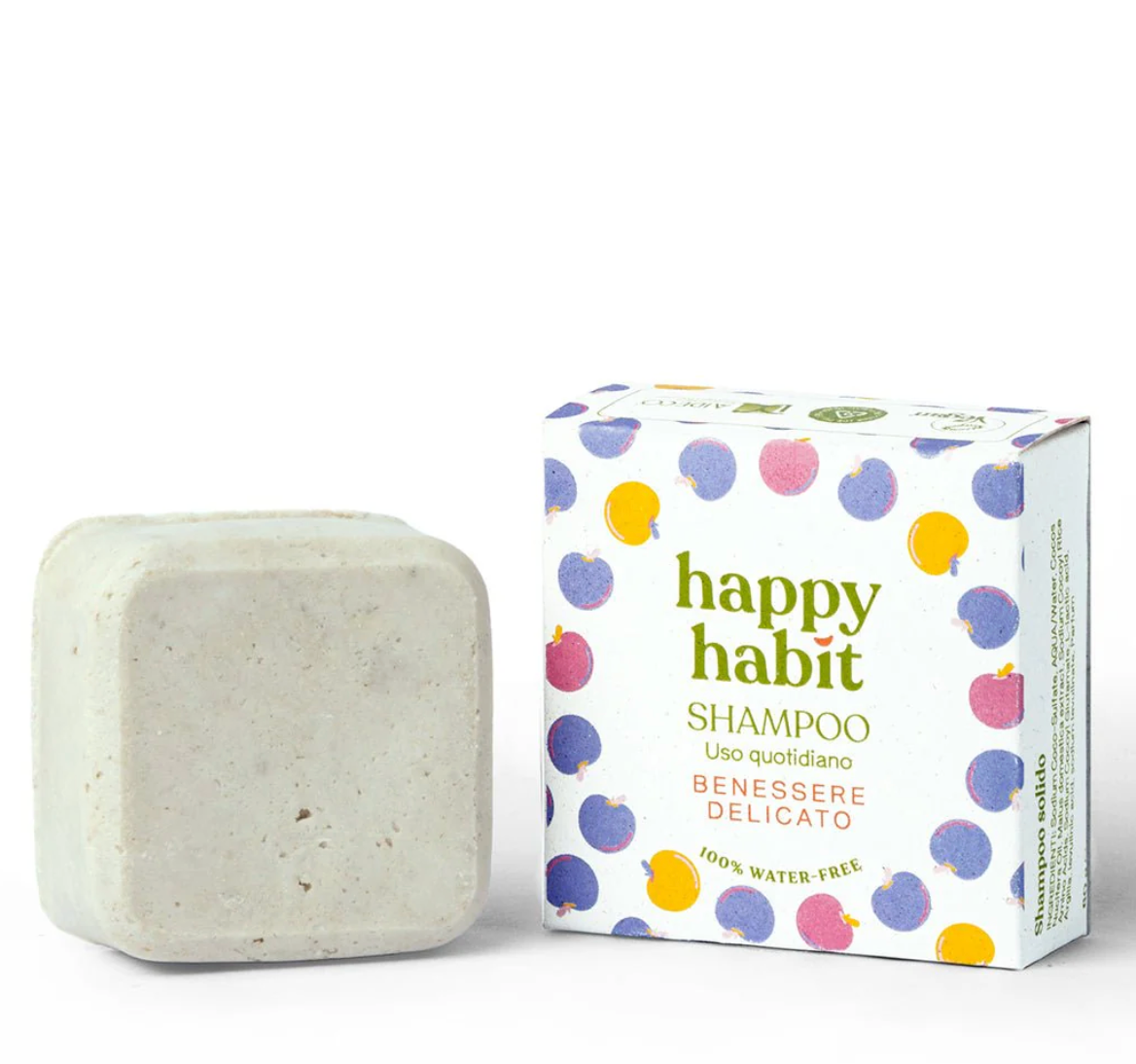 Happy Habit Shampoo Benessere Delicato Solido con acido ursolico Vegano 60 gr