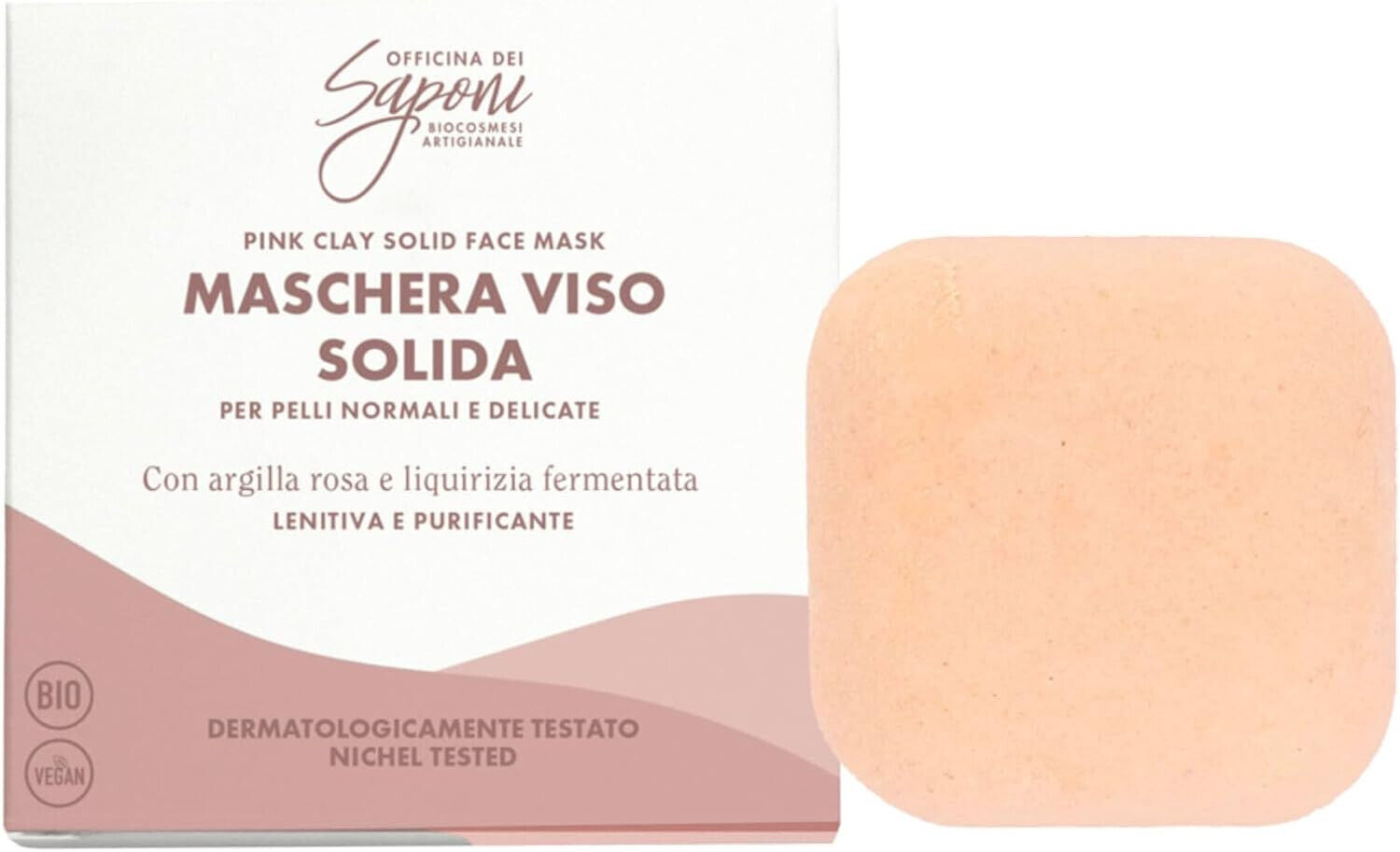 Officina dei Saponi Maschera Viso Solida Argilla Rosa Lenitiva Purificante 30 gr