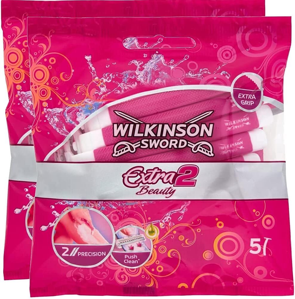Wilkinson Extra 2 Beauty Rasoio Usa e Getta con 2 lame ed extra grip 2 x 5 pezzi