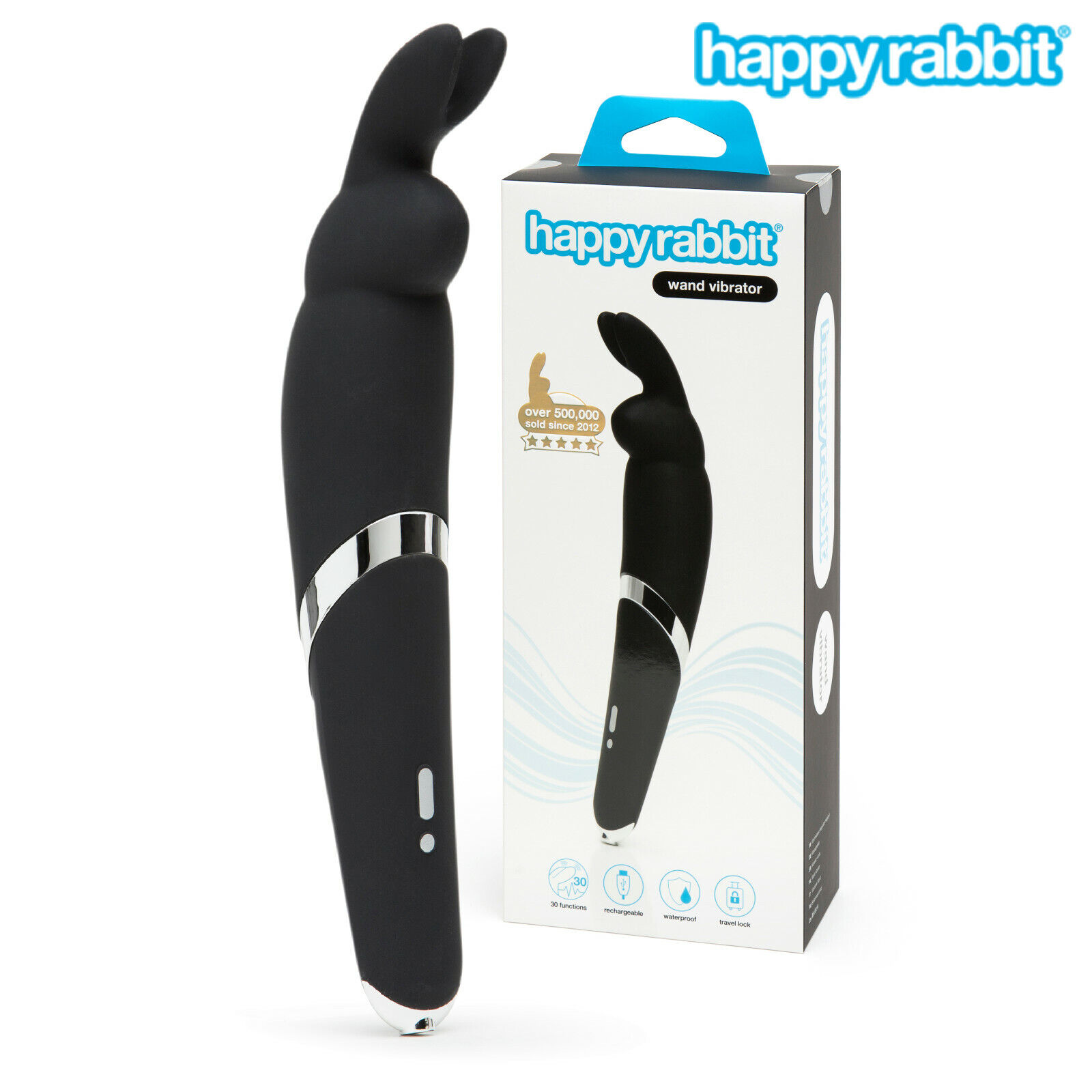 Happy Rabbit Wand Vibrator Black Bacchetta da Massaggio con Coniglio Bunny Vibe