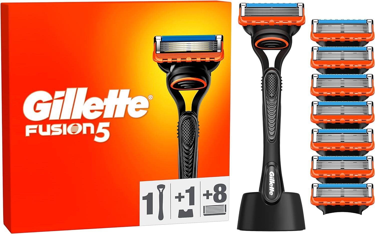 Gillette Fusion 5 RASOIO UOMO, 1 Rasoio a Mano Libera, 8 LAMETTE DA BARBA da...