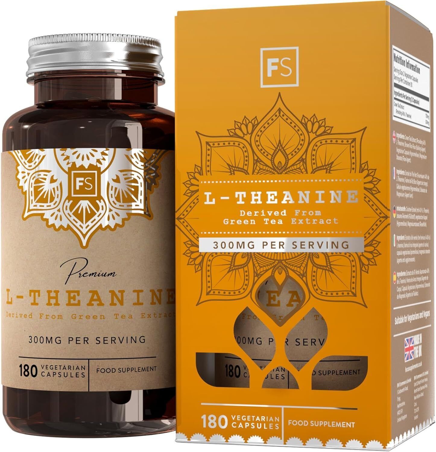 FS Teanina | 180 Capsule di L Teanina da Tè Verde - 300mg di L Theanine per Dose
