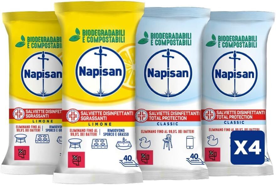 Napisan Salviette Disinfettanti Biodegradabili, Confezione da 2x40 Salviette Dis