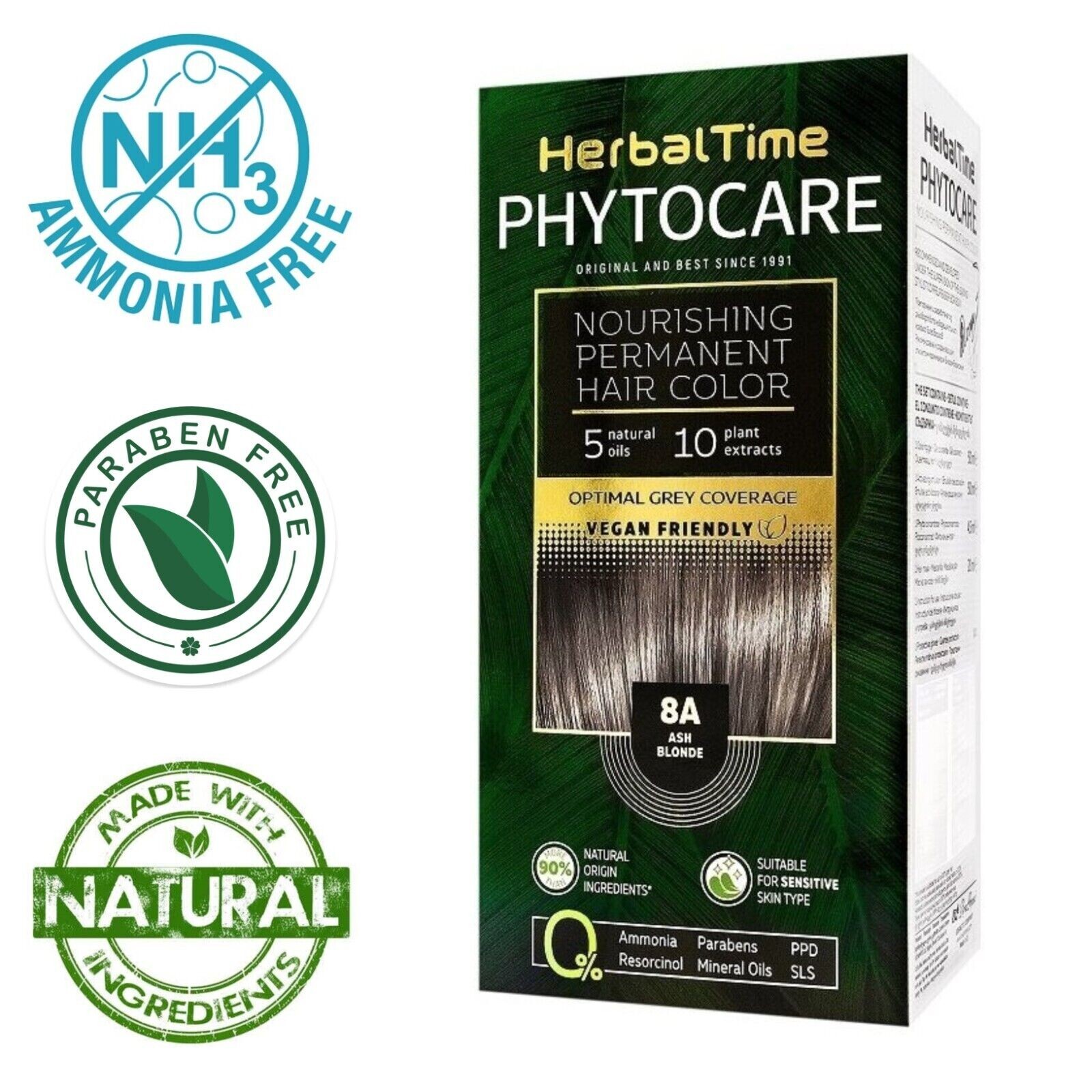 Tinta per capelli nutriente senza ammoniaca 8A Biondo cenere Herbal Time