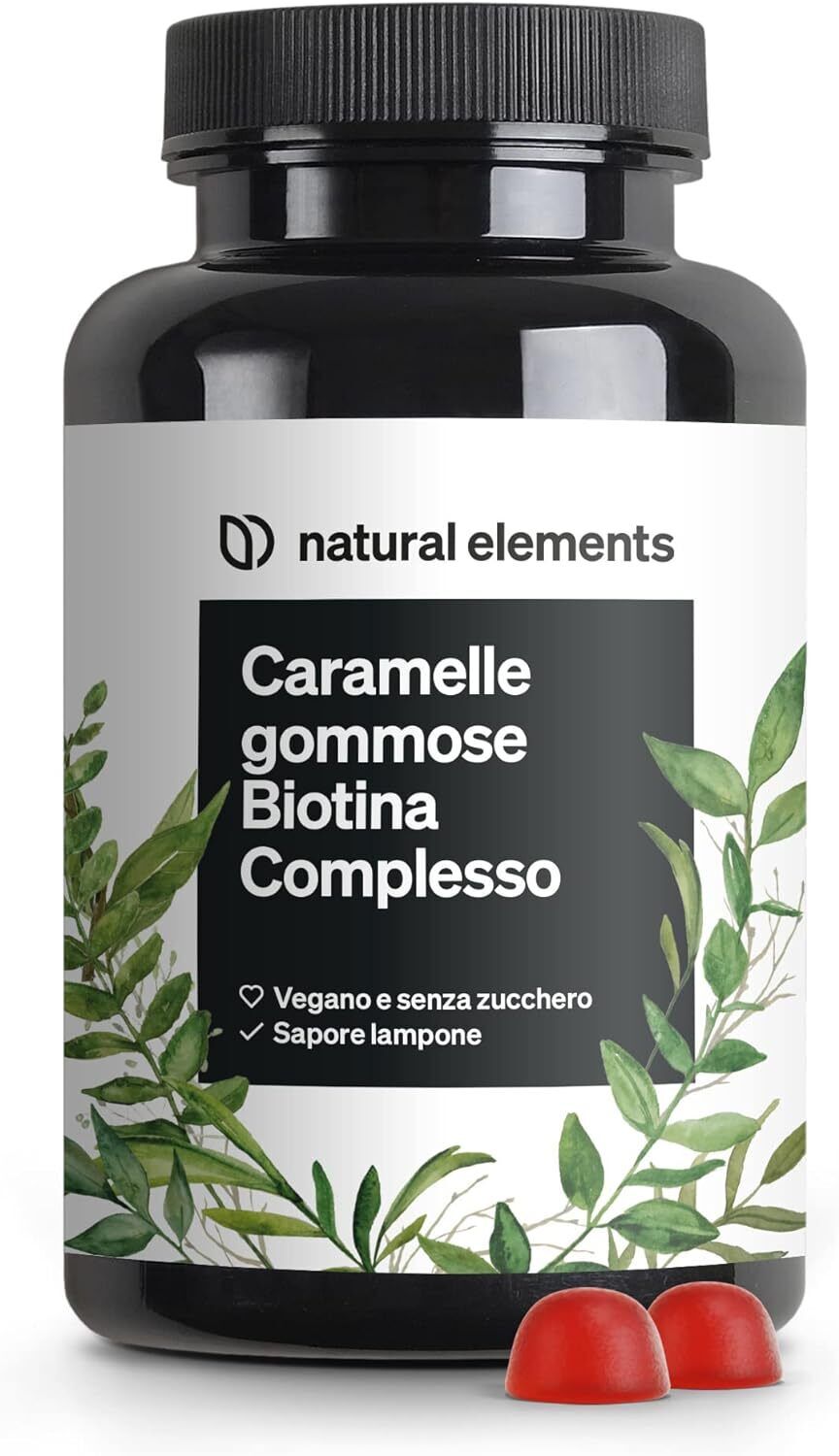 Natural Elements Integratore Biotina Vitamine per Capelli vegano 120 Gummies