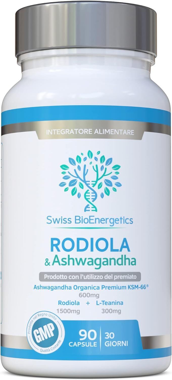 Integratore Rhodiola & Ashwagandha con L-theanine KSM-66 600mg & 1500mg Rhodiola