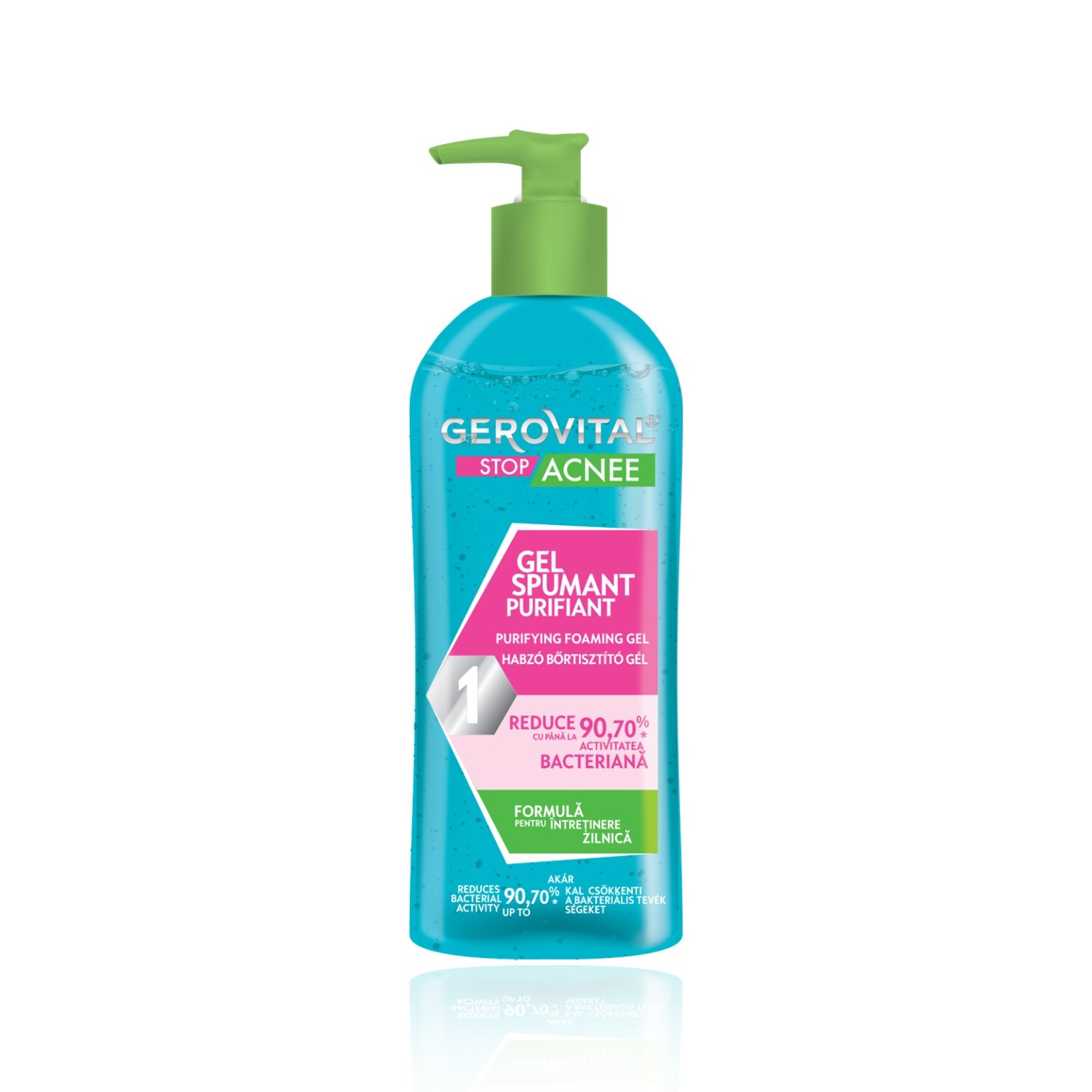 Gel Schiumoso Purificante, Rimuove l'Eccesso di Sebo, Gerovital Stop Acnee, 150