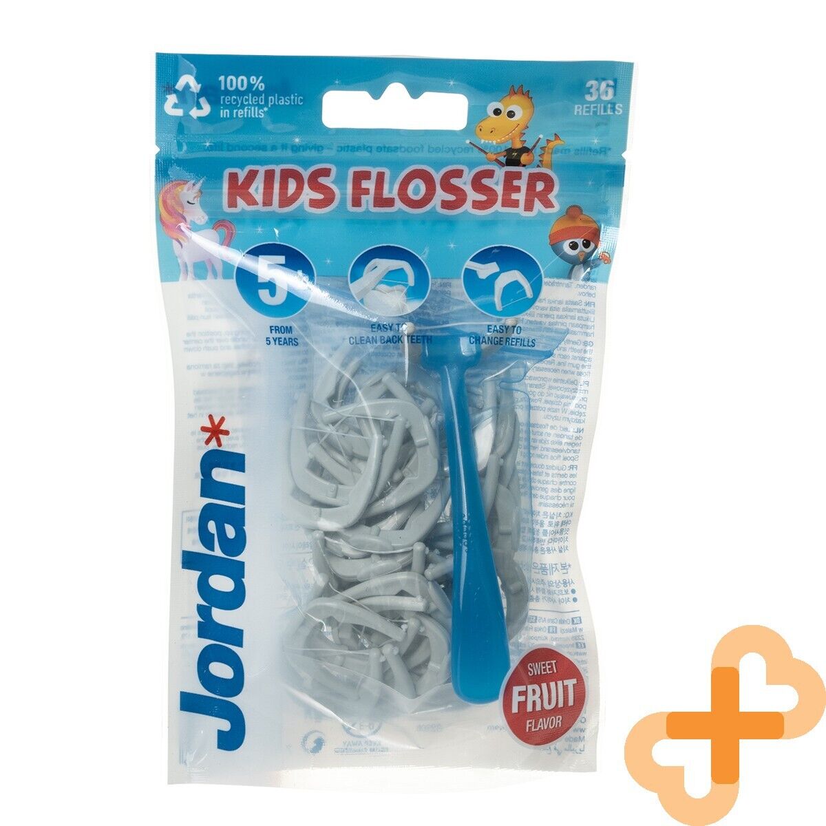 Filo interdentale JORDAN per bambini gusto frutta con supporto filo interdent...