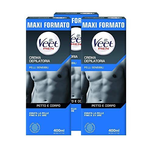 Veet Men Crema Depilatoria per Uomo Pelli Sensibili, 400 ml, 3 confezioni