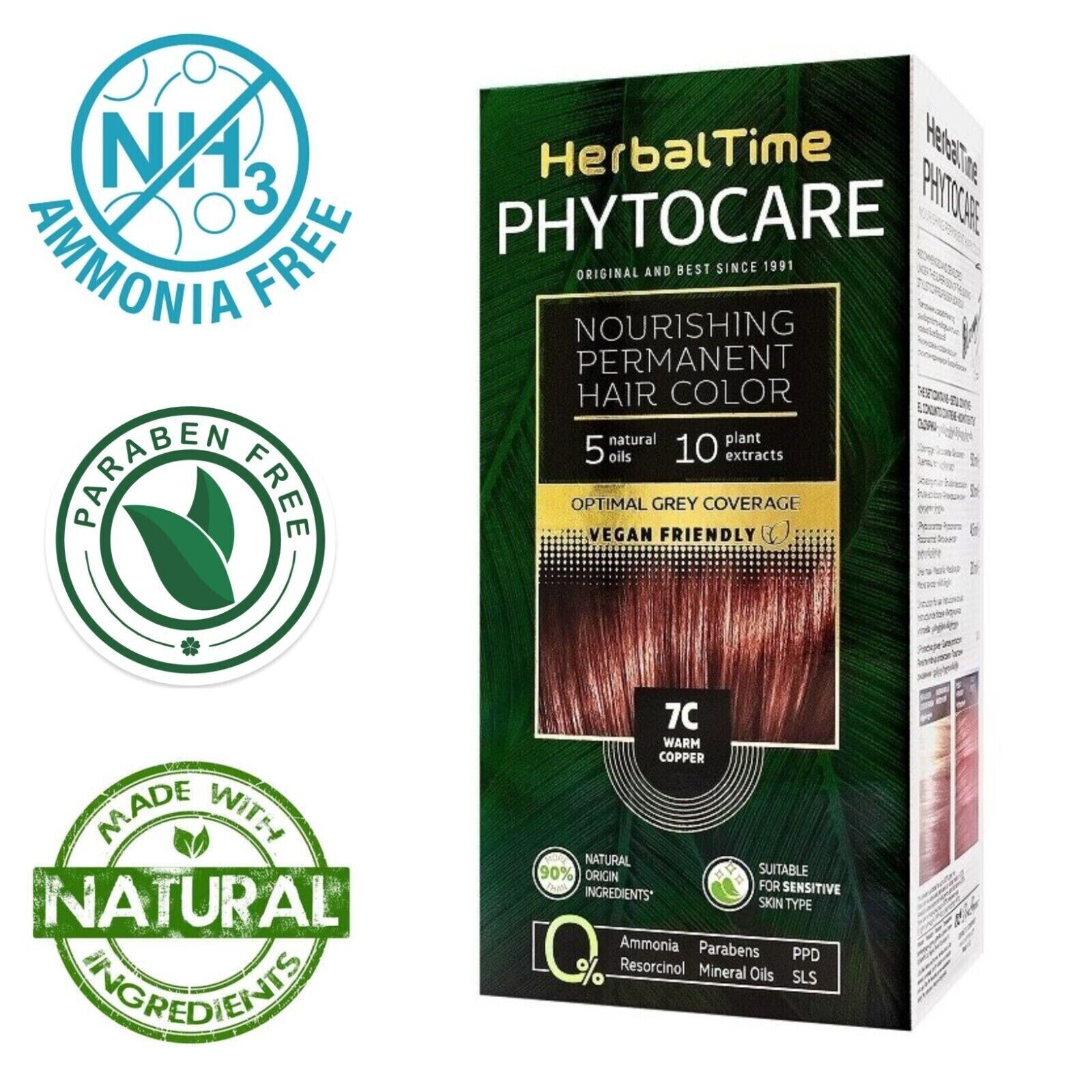 Tinta per capelli nutriente senza ammoniaca 5C Rame caldo "Herbal Time Phytocare