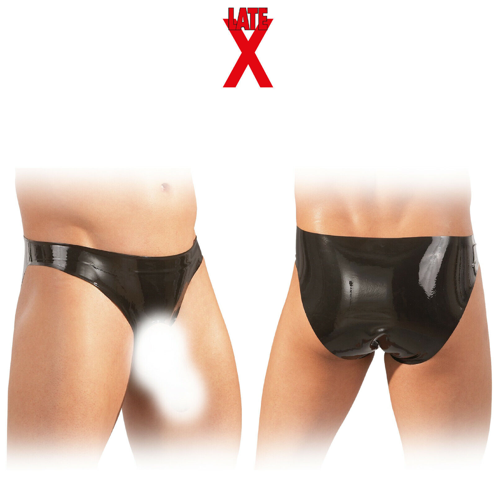 Late X Sexy Natural Latex Briefs with Penis Hole Ring Slip con Foro Pene Latice