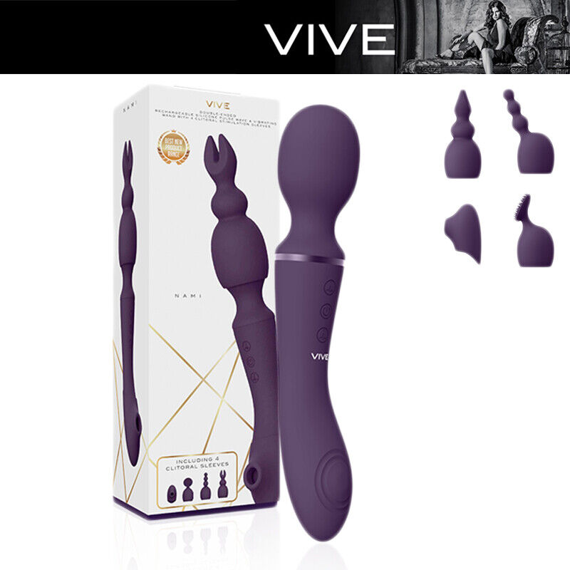 VIVE Nami VIBRATORE due punte DOUBLE ENDED VIBRATOR massager WAND with 4 sleeves