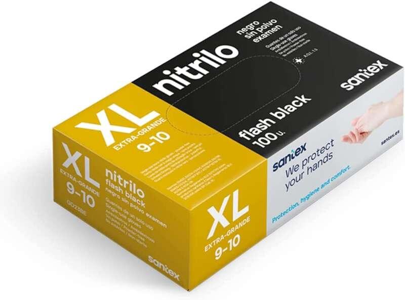 Santex Flash Black Pack de 100 Guantes de Nitrilo Talla XL - 6 gramos - Sin Polv