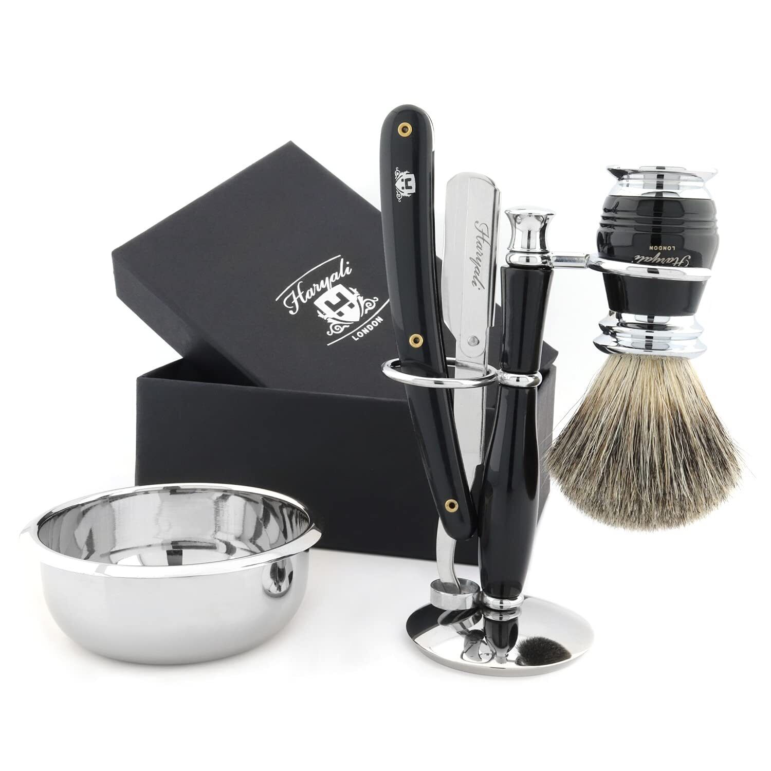 Men's Shaving Pure Black Badger Hair Shaving Brush,+ Free Brush Holder (u0h)