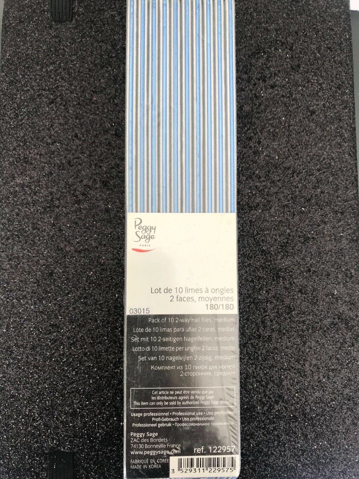 PEGGY SAGE Lotto Di 10 Lime Unghie 2 Lati Media Nero Pro Grani 180/180