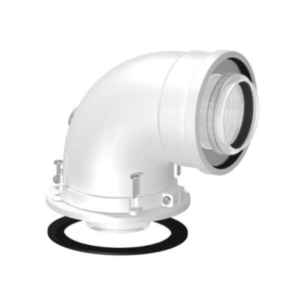 CURVA DI PARTENZA COASSIALE 90° CON PASSO 45° Ø 100/60 MM PER CALDAIE A CONDE