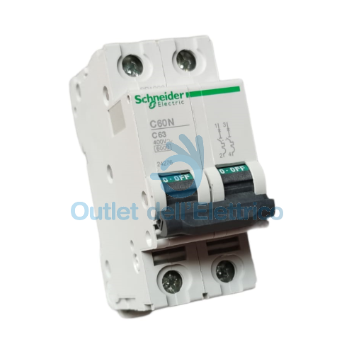 SCHNEIDER AUTOMATICO MAGNETOTERMICO C60N 6KA 2P 63A CURVA C 24276 INTERRUTTORE