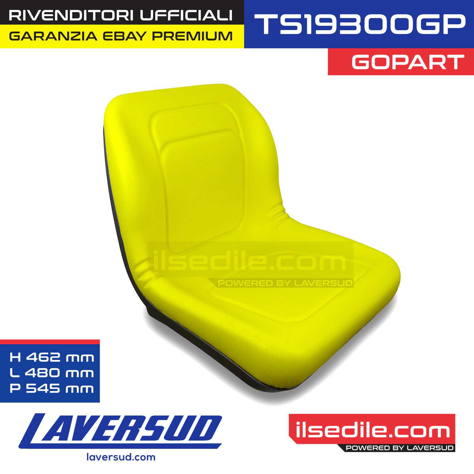 Sedile per Trattore in PVC Giallo Gopart TS19300GP 480x545x462 mm