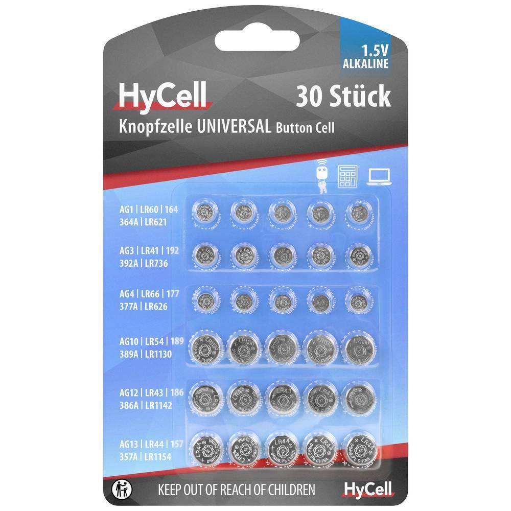 HyCell Kit batterie a bottone Ogni 5x AG 1, AG 3, AG 4, AG 10, AG 12, AG 13