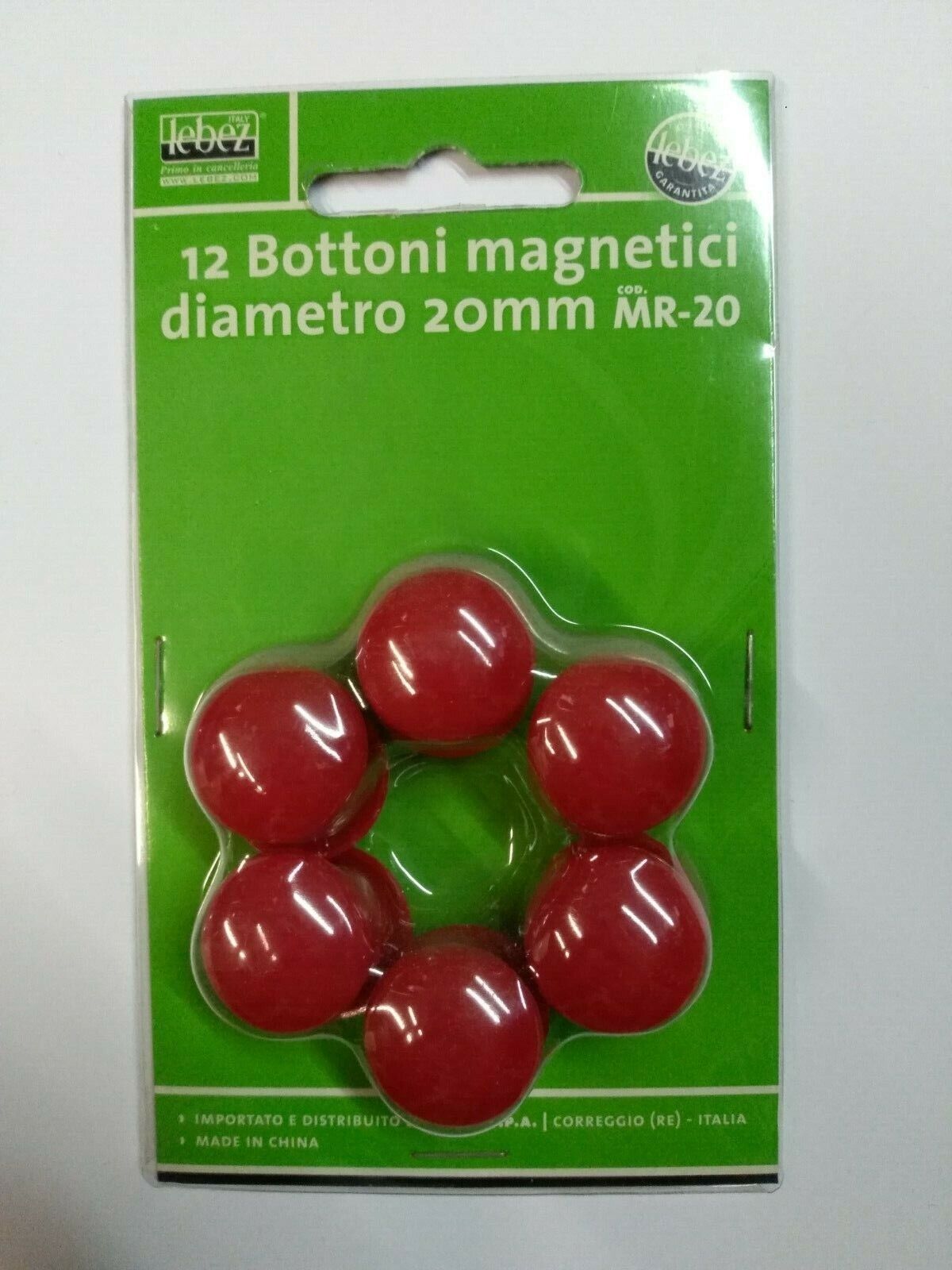 SET DI 12 BOTTONI MAGNETICI rossi diam. 20mm per lavagna