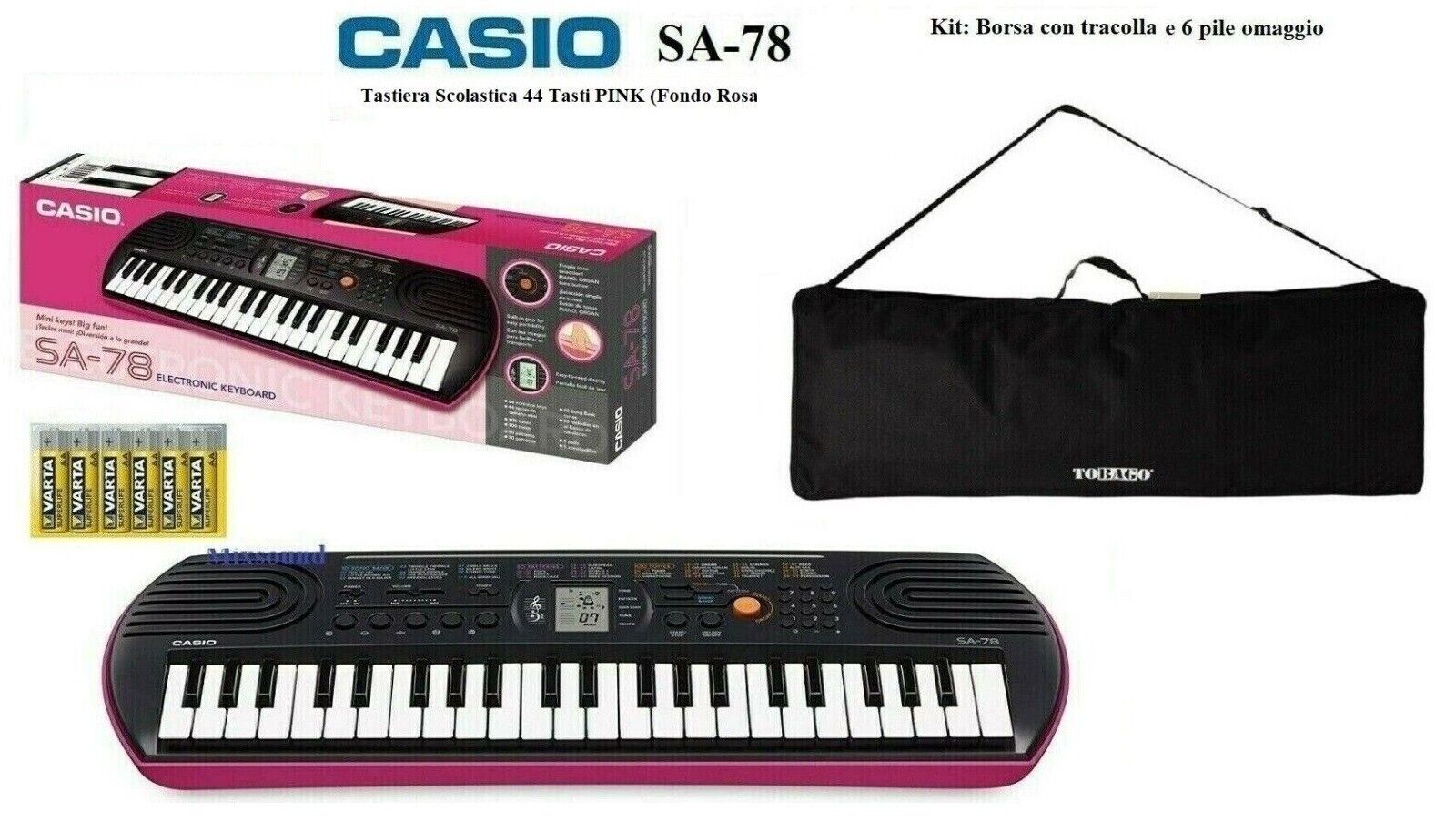 CASIO SA78  SA 78 PINK ROSA TASTIERA 44 Tasti CON BORSA  e PILE OMAGGIO