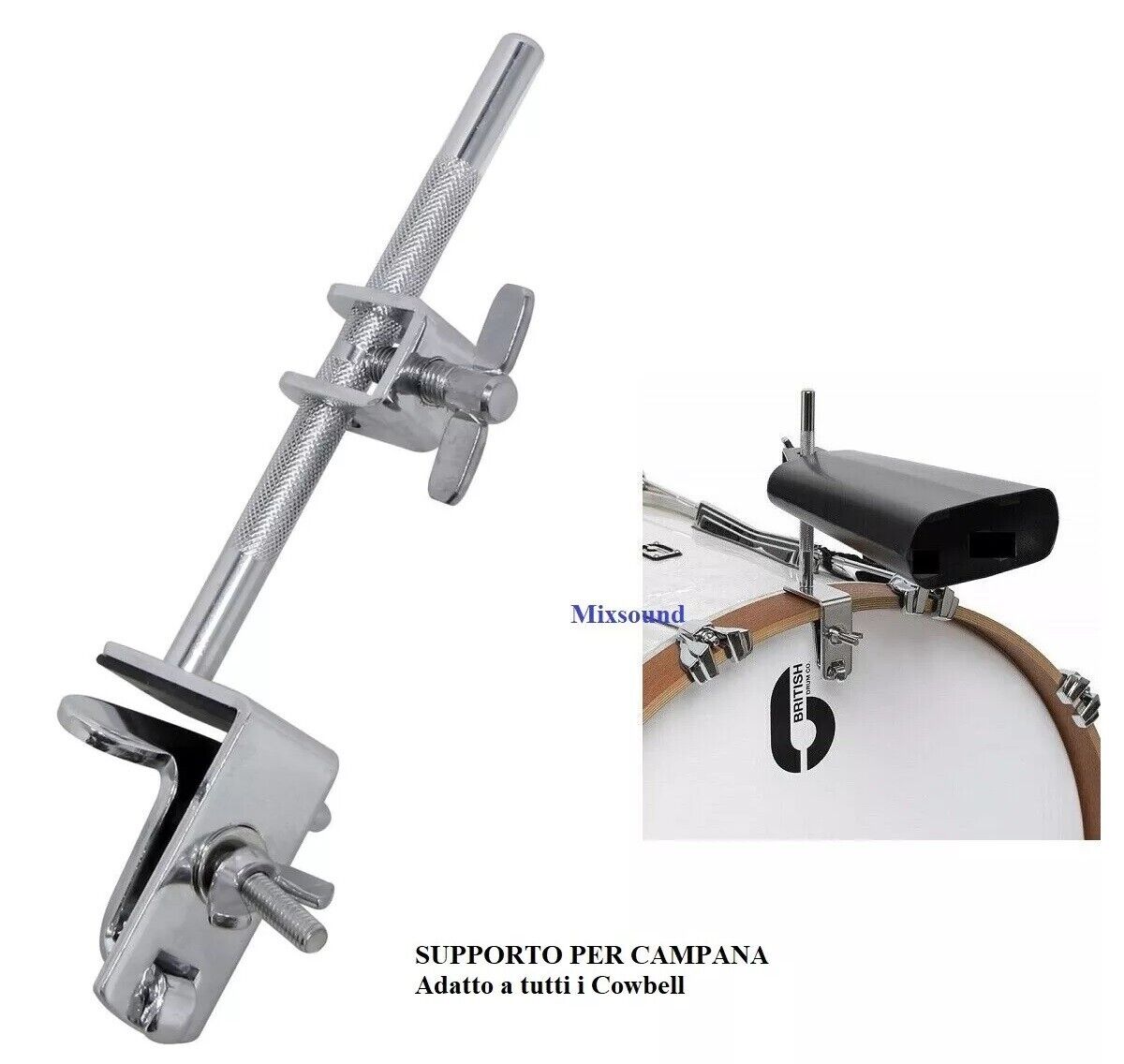 GEWA SUPPORTO PER CAMPANA Cowbell Campanaccio Montaggio a cerchio per grancassa