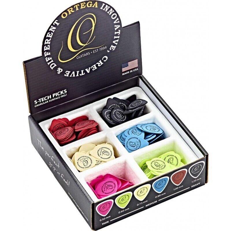 Ortega Espositore box da 216 plettri con sei diversi spessori e colori