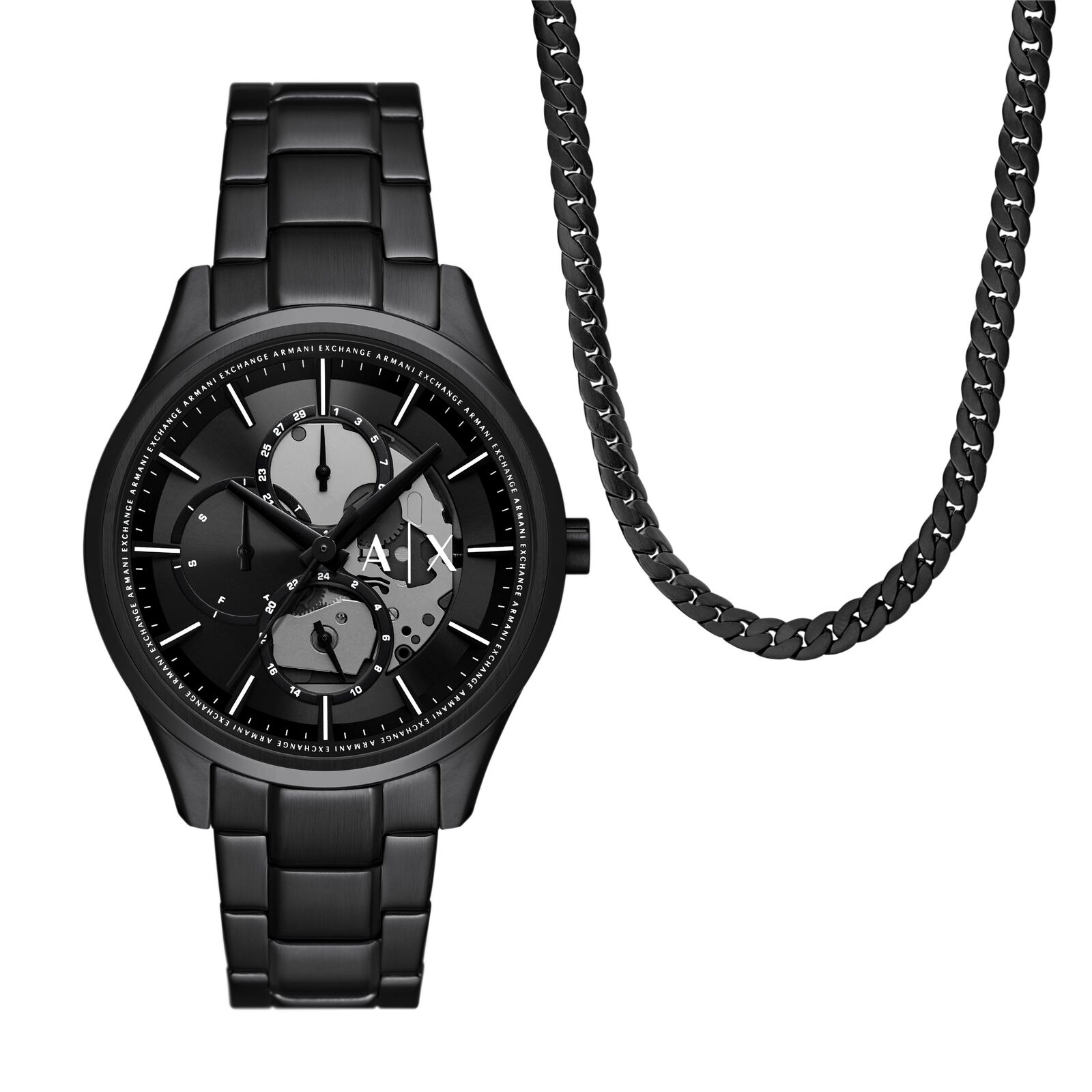 Orologio + Collana Uomo ARMANI EXCHANGE DANTE AX7160SET Bracciale Acciaio Nero