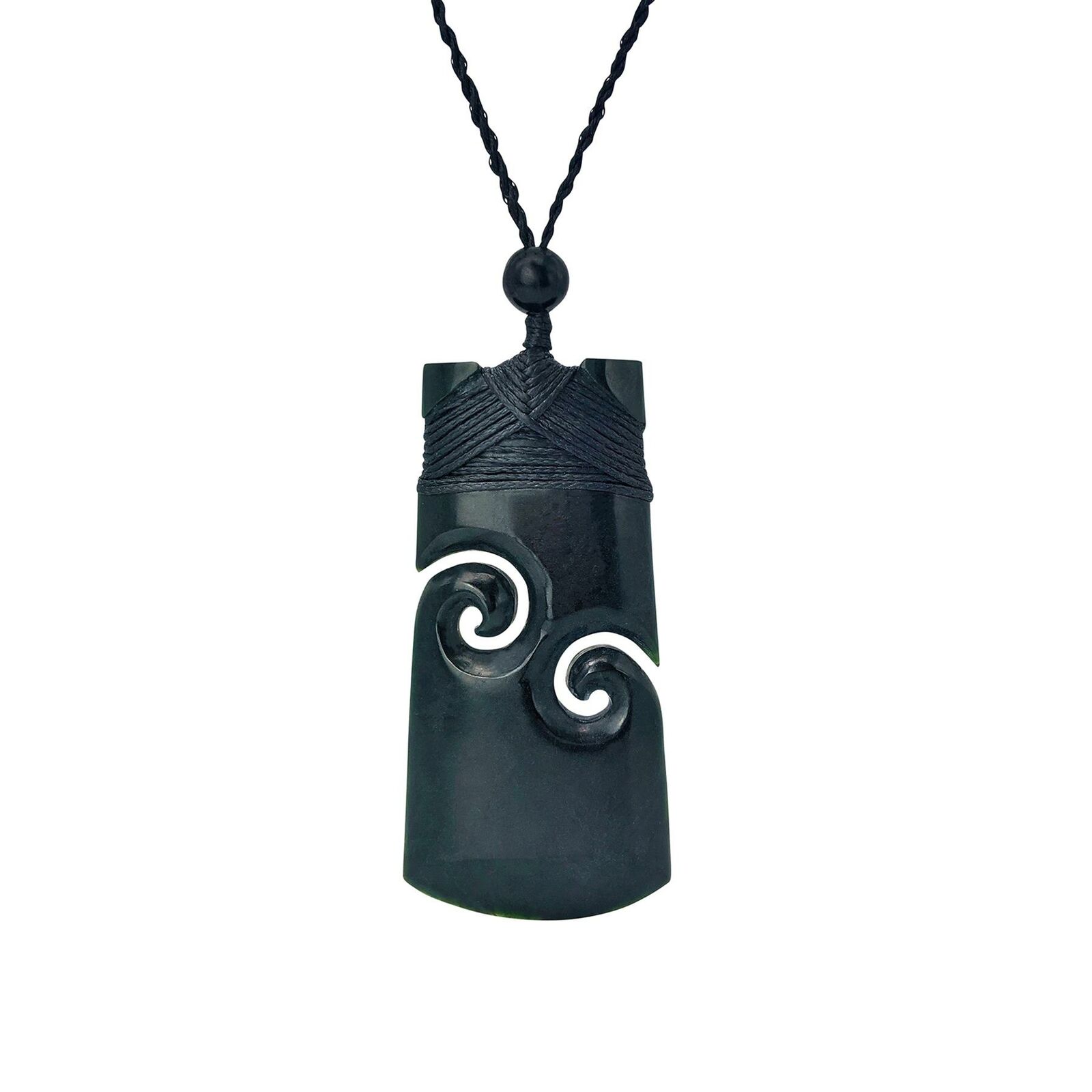 81stgeneration Collana Pendente Giada Nefrite Nera Intagliata Toki Koru Doppio