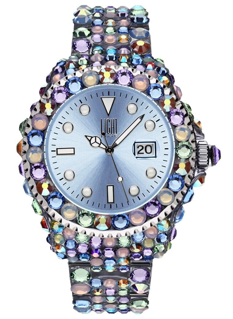 OROLOGIO DA POLSO LIGHT TIME Mod. MEDITERRANEO - Full Strass / Light Blue