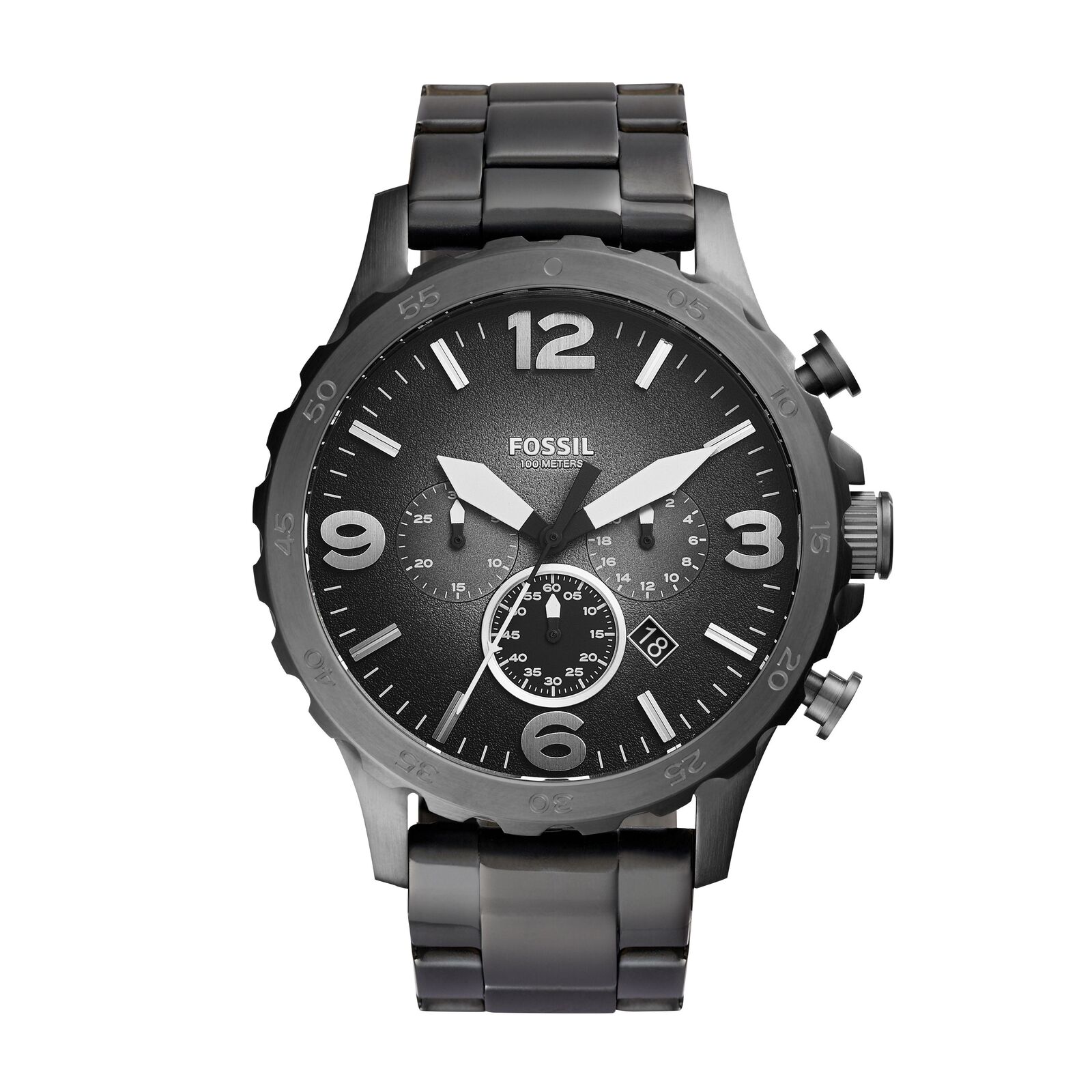 Orologio Uomo FOSSIL NATE JR1437 Chrono Bracciale Acciaio Nero