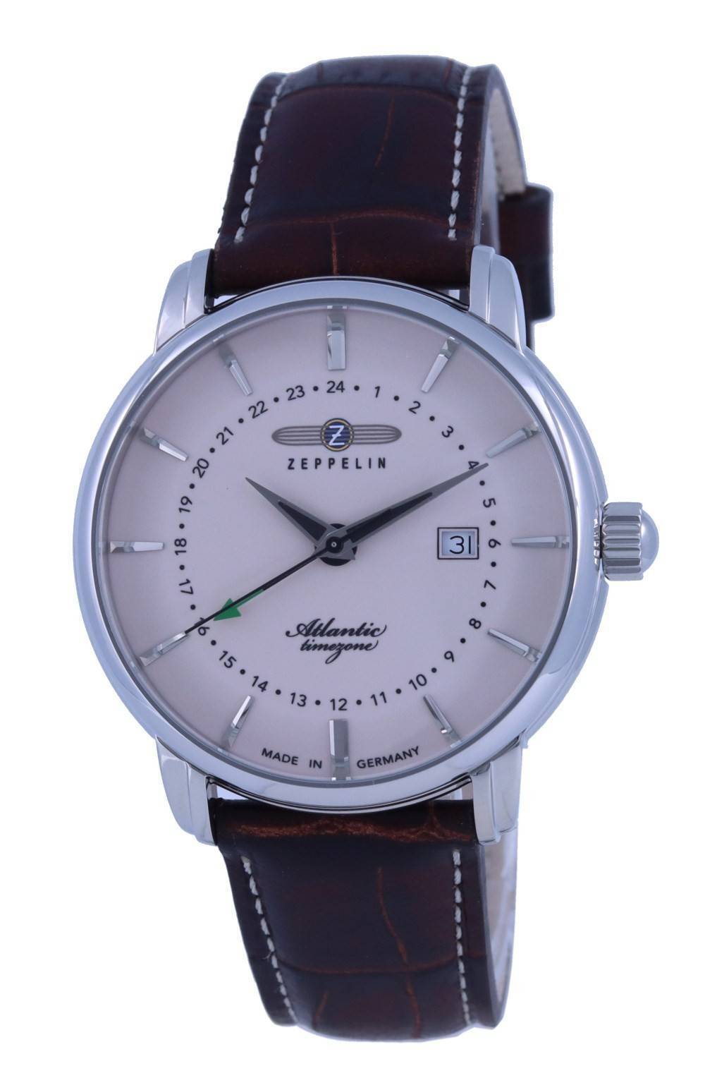 Zeppelin Atlantic Beige Dial Leather Strap Quartz 84425 Mens Watch