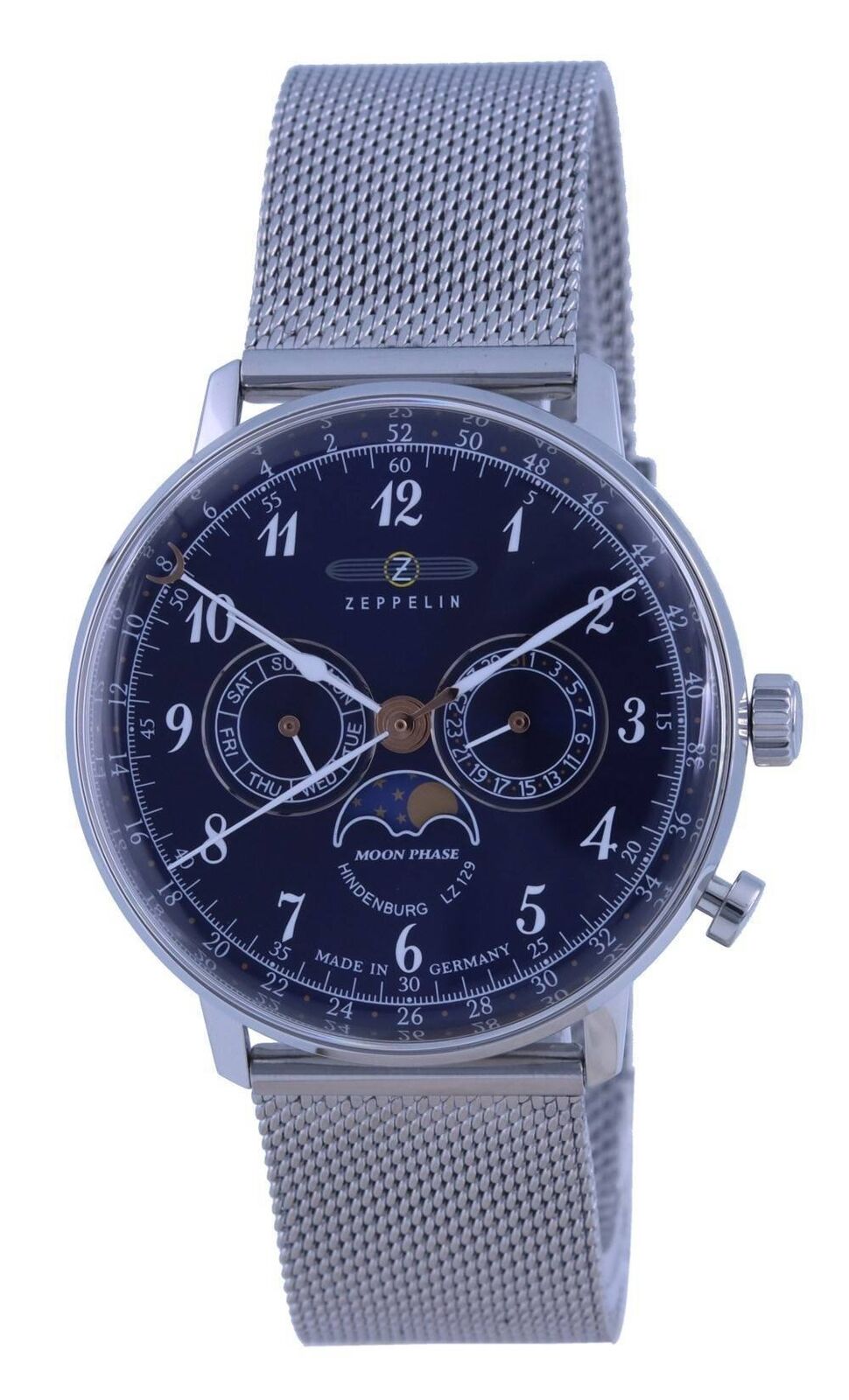 Zeppelin LZ 129 Hindenburg Moon Phase Blue Dial Quartz 7036M3 Mens Watch