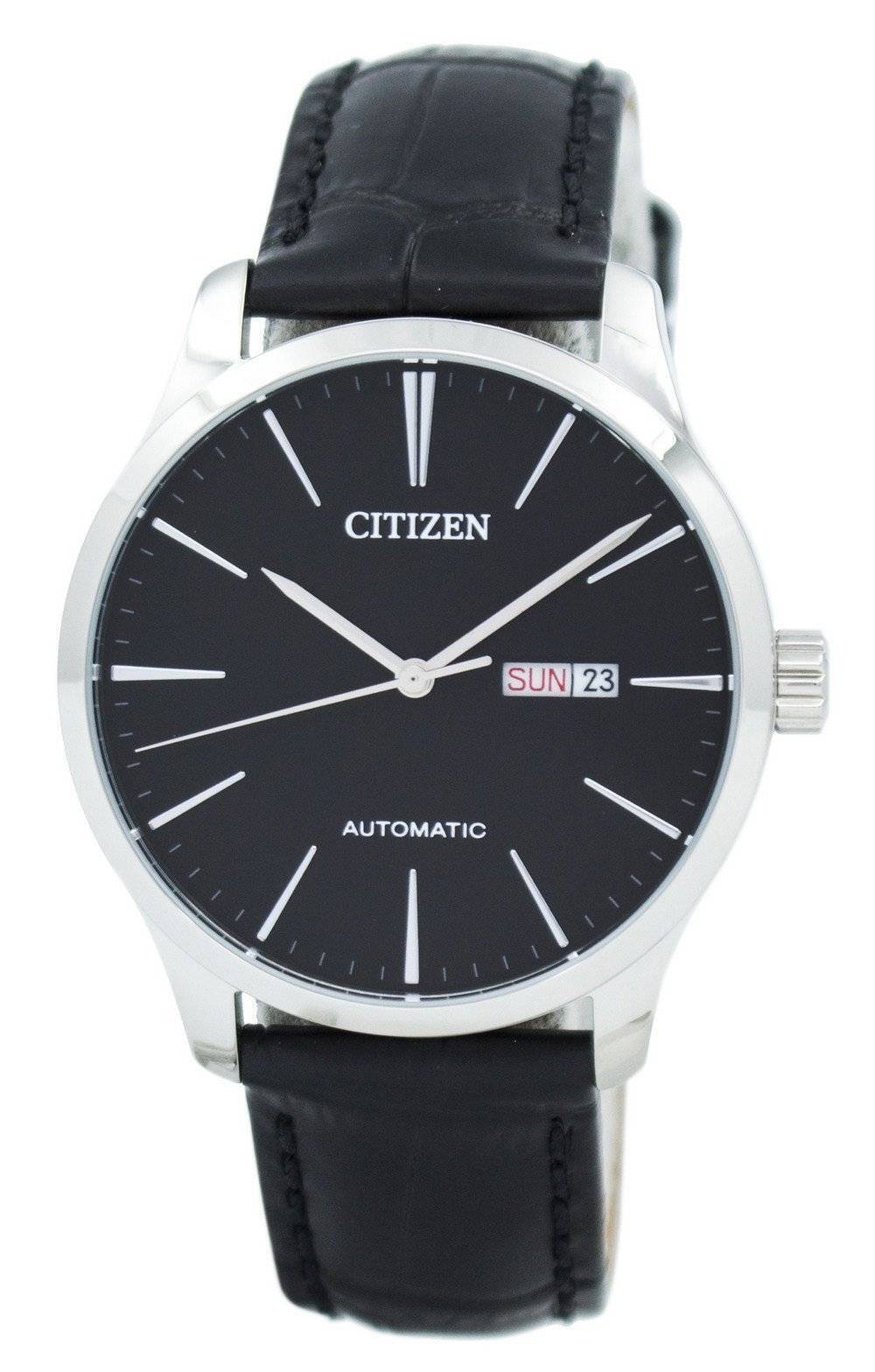 Citizen Automatico Quadrante Nero Pelle Giorno/Data NH8350-08E 50M Orologio Uomo