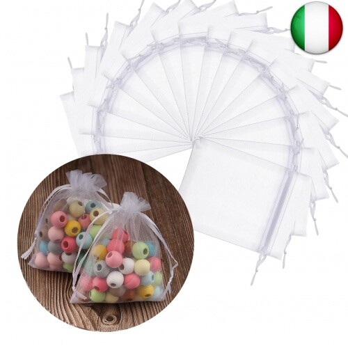 DAHI 100 pezzi Sacchetti in organza 9x12cm Bianco Trasparente Sacchetti