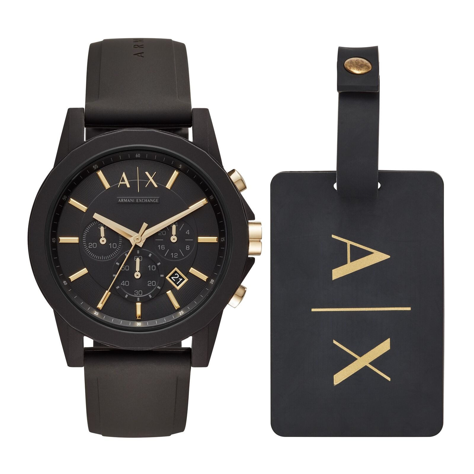 Orologio Uomo ARMANI EXCHANGE OUTERBANKS AX7105 Chrono Silicone Nero BOX
